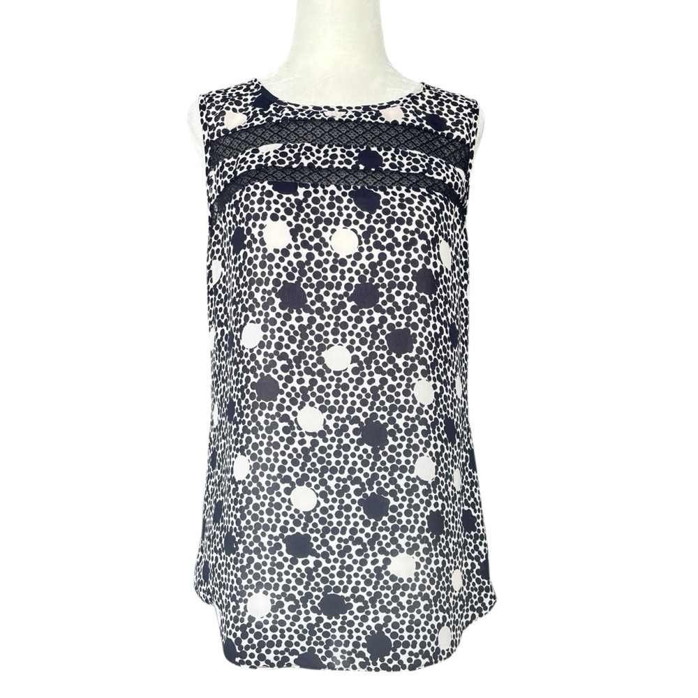 CABI Style # 3079 Jot Top Polka Dot Black White Sleeveless Blouse